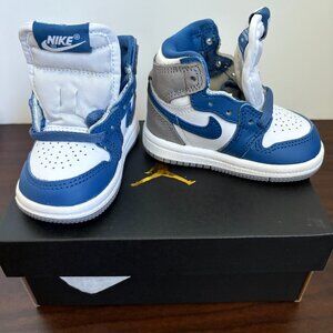 Jordan 1 High OG True Blue Toddler FD1413-410 AJ1 White Cement Grey  Size 3c New
